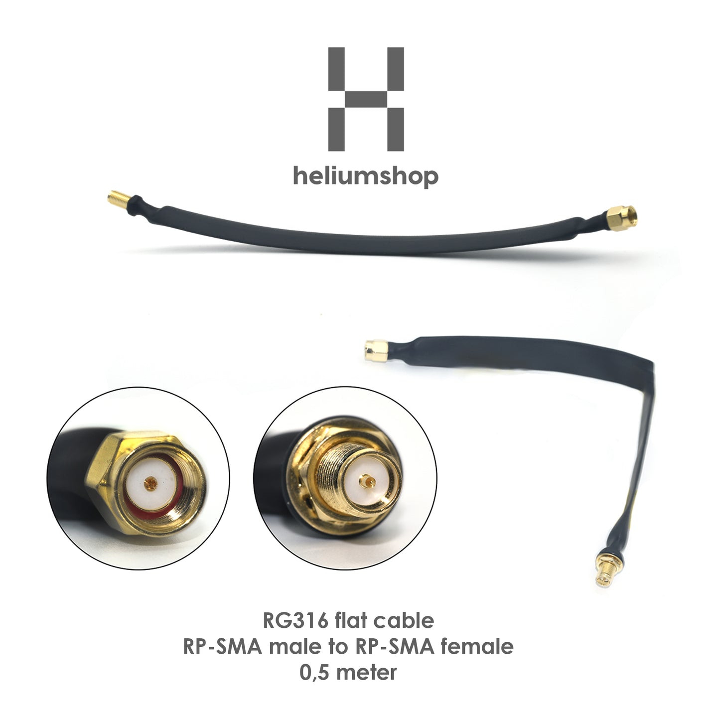 RPSMA male to RPSMA lapos ablak kábel 50cm